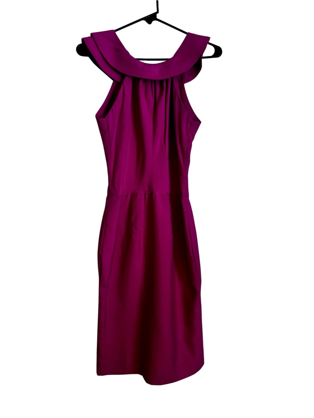 Elegant Ruffled Collar Midi Dress in Deep Magenta